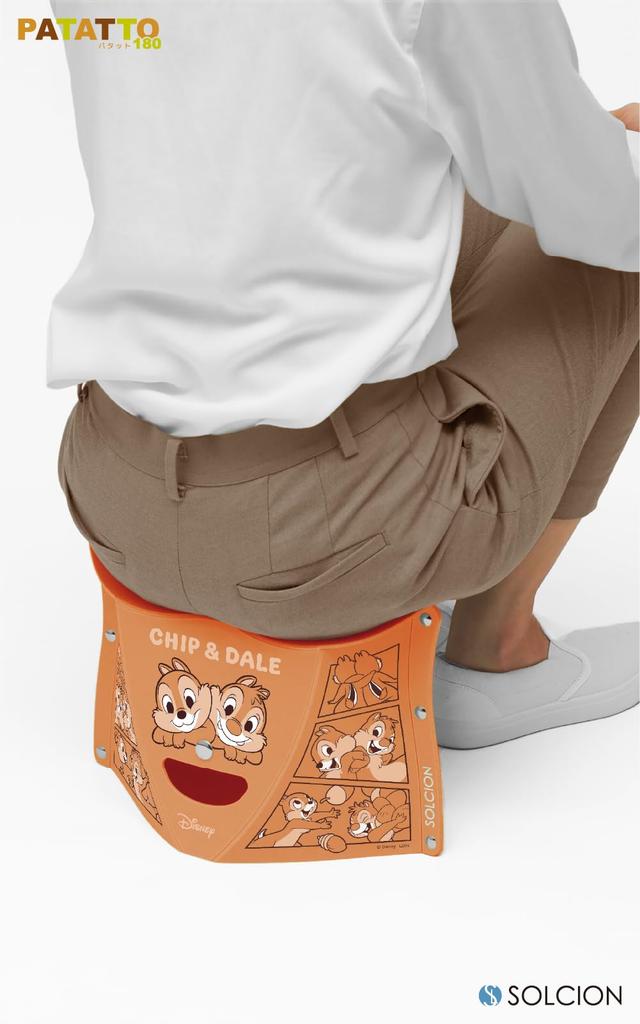 [SOLCION Official] PATATTO180 Disney (Chip & Dale) Folding Chair [100kg Weight Capacity] Easy To Carry, Folds Thinly, Made In Japan