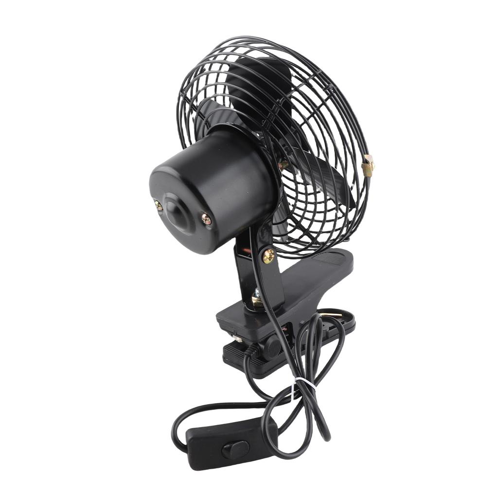 8in Car Cooling Fan Cigar Lighter Powered Black Quiet Metal Clip On Fan for Car Truck SUV RV Boat Bus DC12V