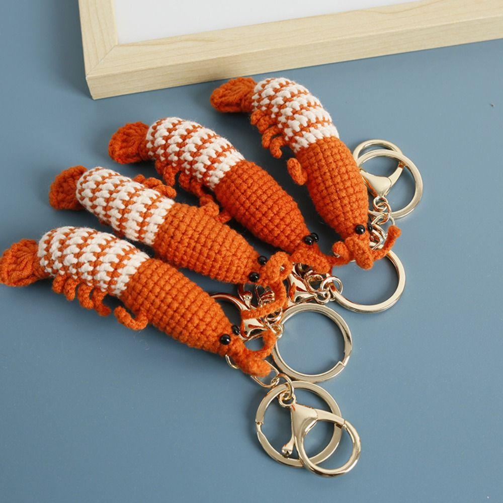 Hand-Woven Knitted Shrimp Pendant Key Decoration Shrimp Doll Keyring Car Keyring