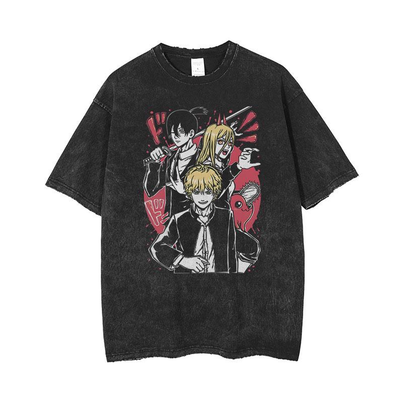 Anime Chainsaw Man Makima Cool Bedrucktes T-Shirt für Herren und Damen Gewaschenes T-Shirt Hohe Qualität Vintage T-Shirt Harajuku Top
