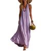 Women Halter Neck Sleeveless Maxi Dress Casual Solid Color Pleated Beach Dress