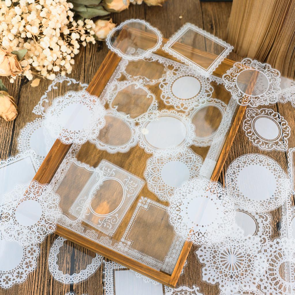 30PCS White Lace Stationery Stickers Decorative Phone Case Cute DIY Stickers for Diary Girls Art Craft Scrapbooking Card