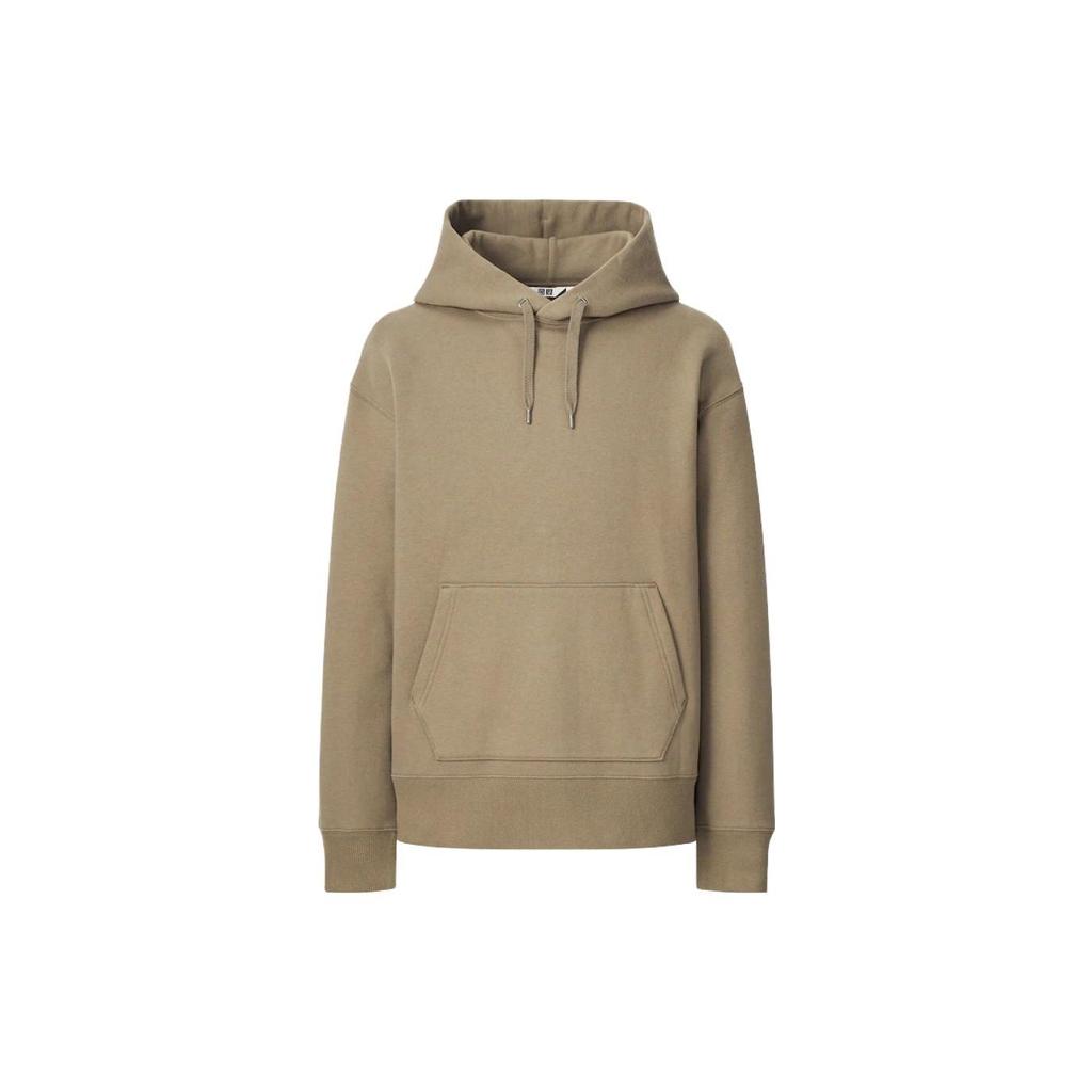 Uniqlo Solid Color Hooded Pullover Sweatshirt Unisex Sweatshirt Khaki 442459-33