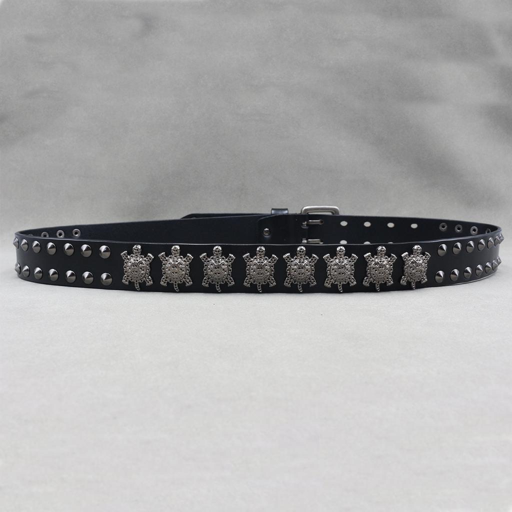 New Genuine Leather Turtle Rivet Wide Belt Men and Women's Personalized Heavy-work Punk Cowhide Neutral Belt