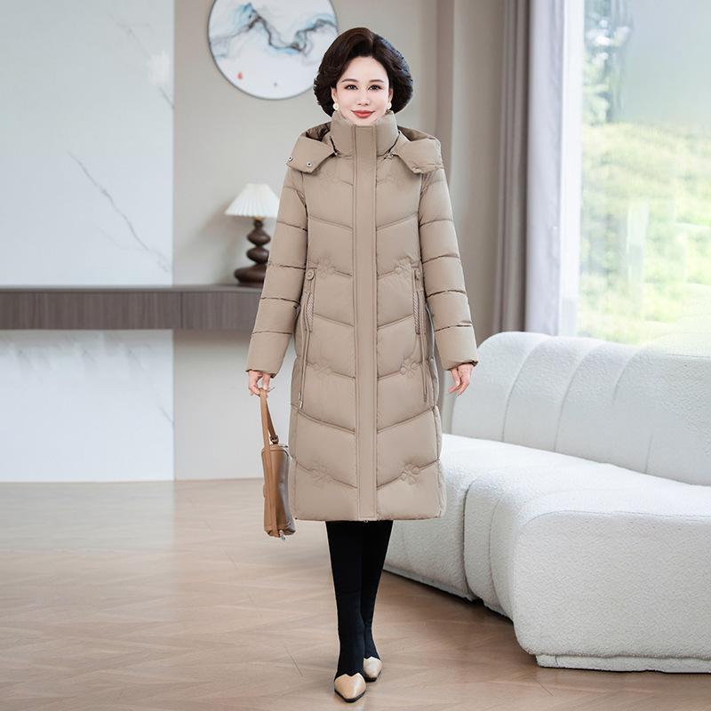 Women's XL-7X Down Cotton Long Jacket - Over-the-Knee Slimming Outerwear for Middle-Aged and Elderly