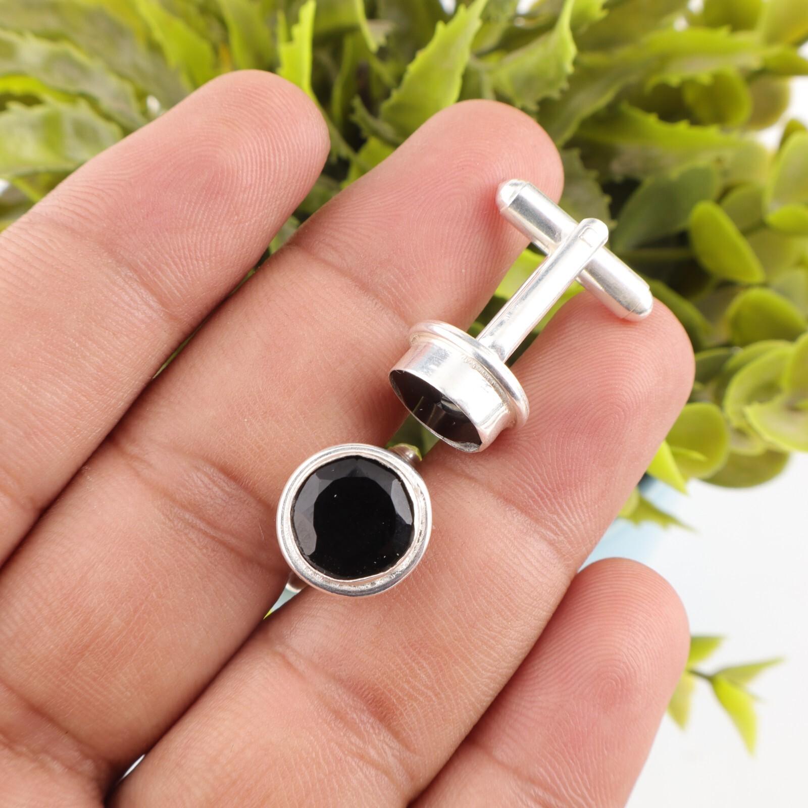 

Драгоценный камень Черный Оникс 925 Проба Чистое Серебро Ручной работы Запонки 0,50 Подарок для парня CL-4-18