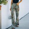Ladies Casual Wide Leg Pants Straight Leg Pants Beltless High Waist Pants