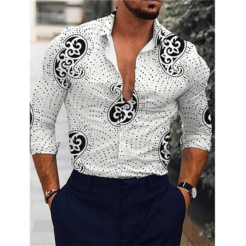 Spring and Autumn New Men's Men's Long Sleeve Shirt Casual Printed Shirt