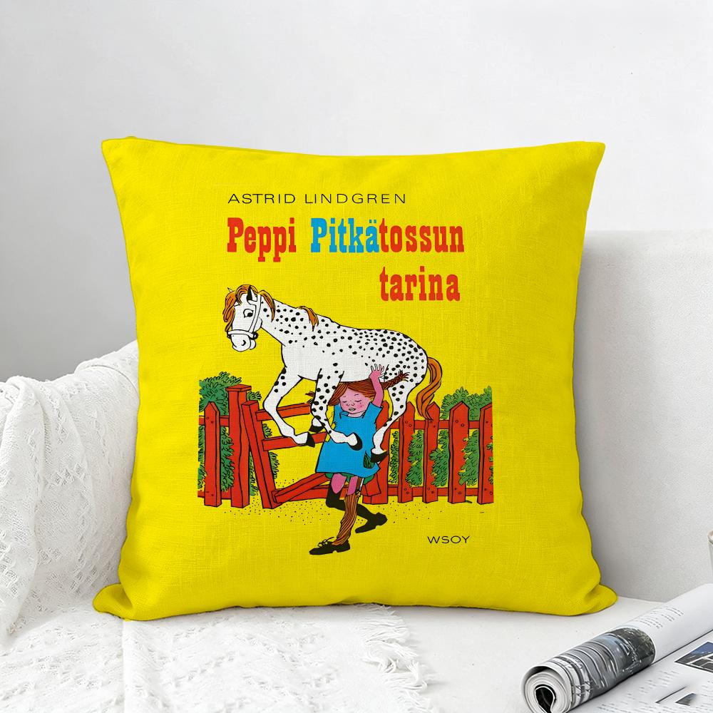 Book Pippi Longstocking Cushion Cover Natural Linen Pillowcase Set AllinOne Decor for Sofa Bedroom Chair
