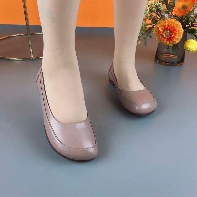 Fashion Elegant Dressy Ballet Flats Women's Plain Loafer Concise Slip On Office Nurses Work Shoes New Woman Faux Leather Green Moccasins
