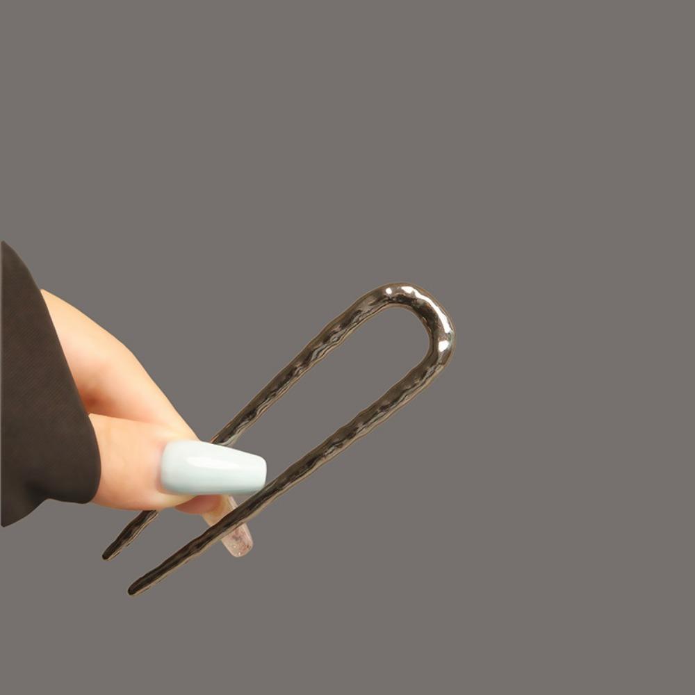 1pc Metal Alloy U-shaped Hair Forks Creative Hammer Pattern Simple Hairpins Elegant Hair Updo Bun Accessories Women Headwear