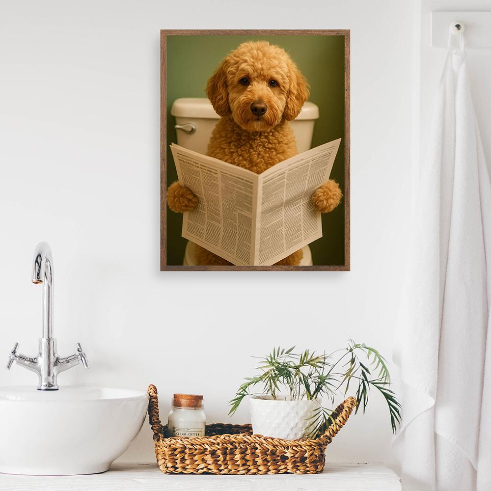 Süßer Hund auf der Toilette Lustiges Tier Badezimmer Poster Drucke Leinwandbild Moderne Wandkunst Bilder Dusche Heimdekoration