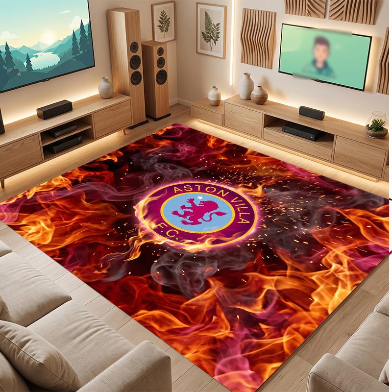 Tappeto in Velluto di Cristallo con Stampa Calcio Aston Villa, Comodo Assorbente d'Acqua Antiscivolo Tappeto per Pavimenti Interni