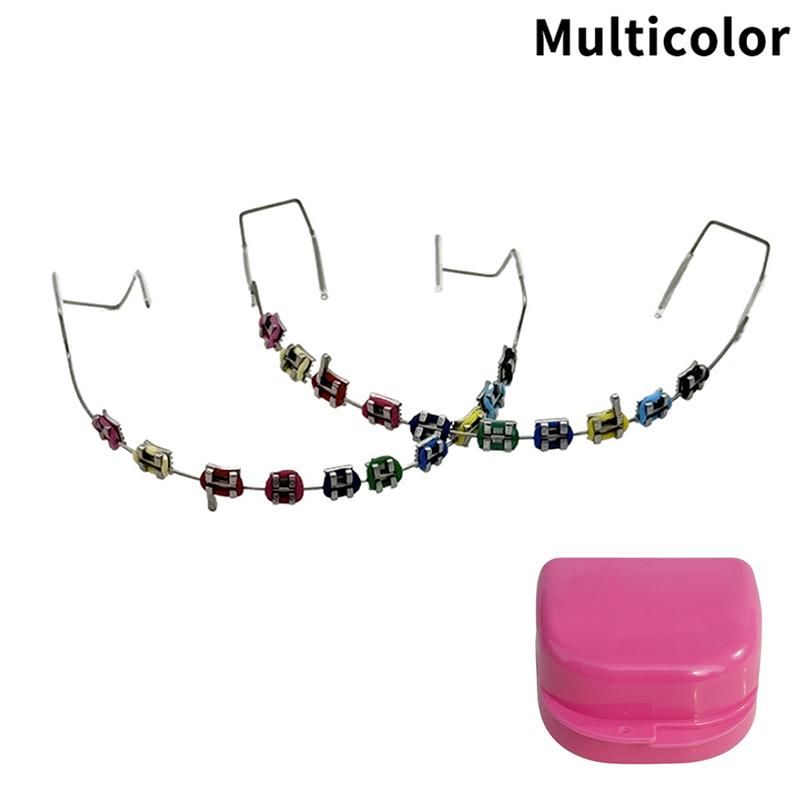 1 Pár Krabičková Dočasná Zubní Dekorace se 4 Háčky s Kovovými Dráty Vícebarevný Kovový Zámek Ligatury Zubařský Materiál