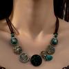 Vintage Western Bohemian Style Women's Statement Necklace With Floral Pattern And Baked Oil Detail, Luxurious And Unique