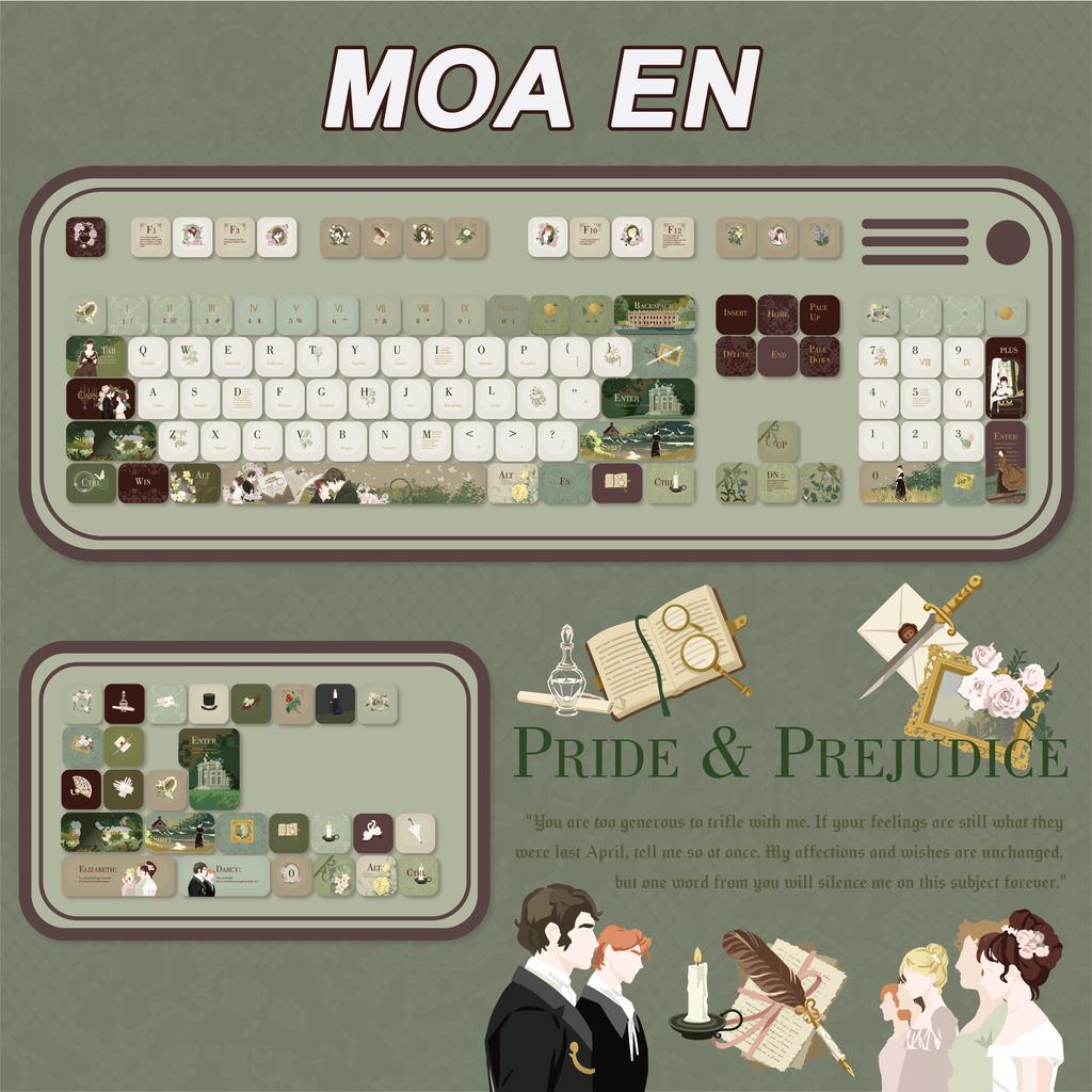 MAIMOOO Yellow Green Keycaps Pride and Prejudice Theme Moa Cherry Russian Korean PBT Beautiful Cute Customized Aula Keyboard Key