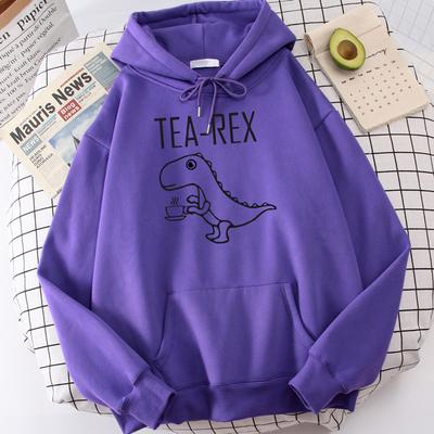 Tea Rex Felpa con Cappuccio Divertente Stampa Dinosauro Bevi Caffè Autunno da Uomo Oversize Semplice Felpe in Pile Tuta Streetwear
