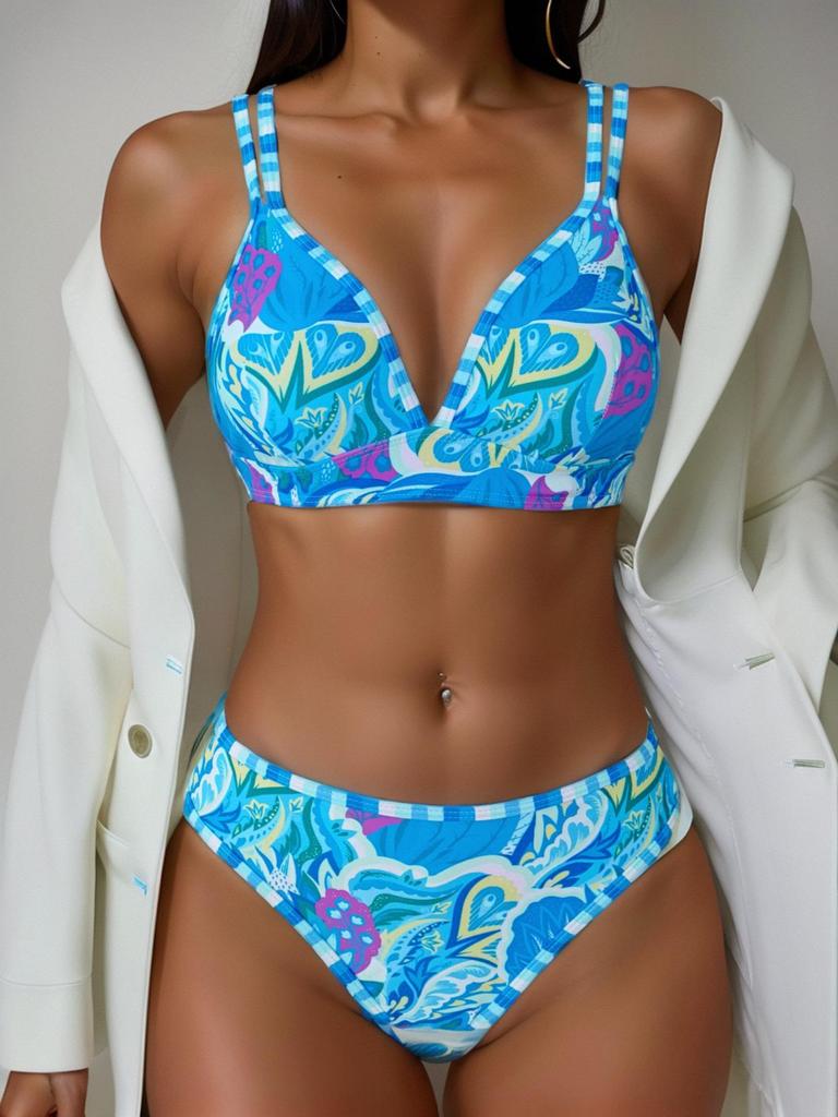 European and American Sexy Slimming Backless Printed Triangle Bikini for Women