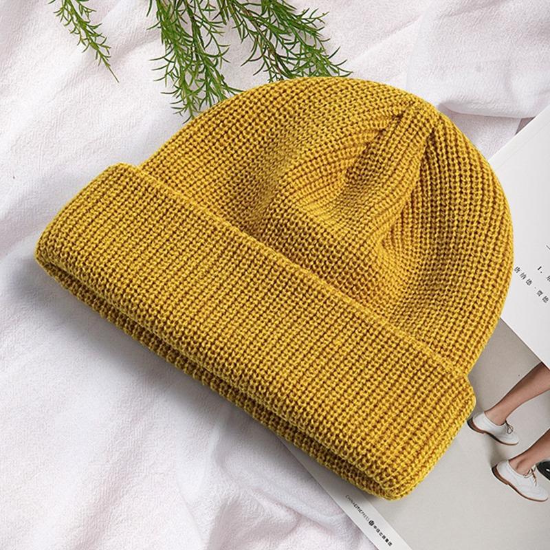 Autumn and winter versatile knitted melon fur hat solid color knitted hat warm damp wool hat