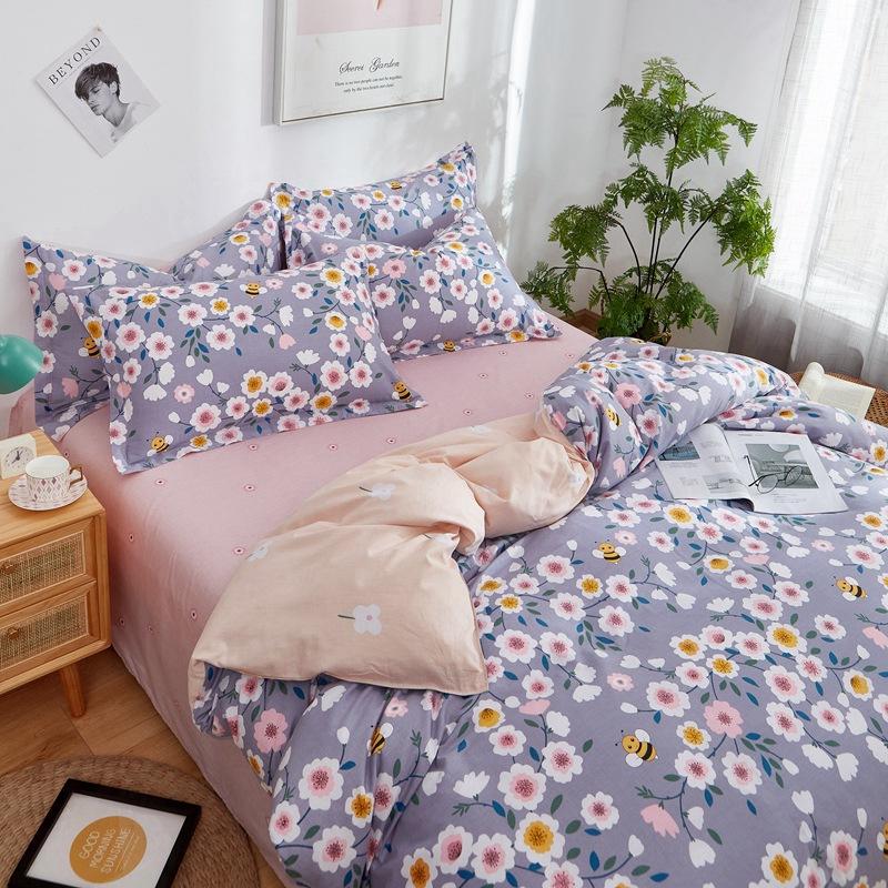 Vierteiliges Set aus Bettwäsche aus reiner Baumwolle, Bettbezug, Bettwäsche, dreiteiliges Bettlaken-Set für den Schlafsaal