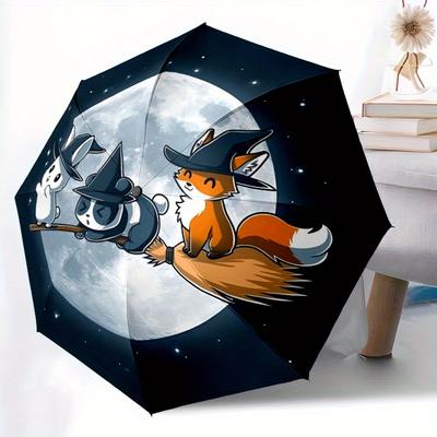 1pc Halloween Night Auto Open/close, All-Season Portable Folding Umbrella for Women & Men, Travel, Everyday, Formal Events -06164