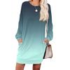 Women's Gradient Printed Fashionable Long-sleeved Round-neck Pocket Dress