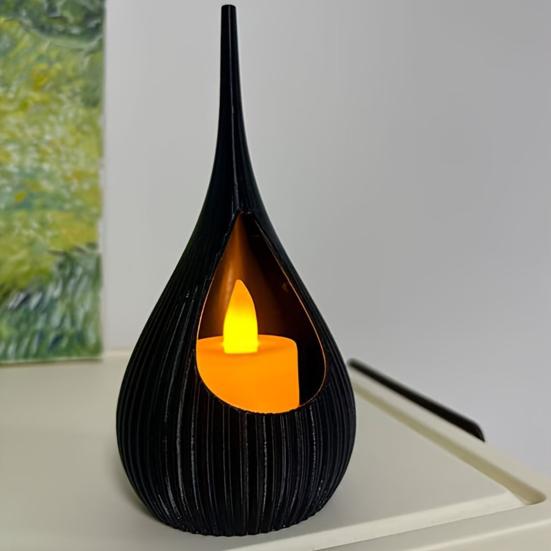 Yousheng Compact Size Candlestick, Vertical Grain Texture Candle Holder, Water Drop Shape 3D Printed Candlestick for Living Room Dining Table