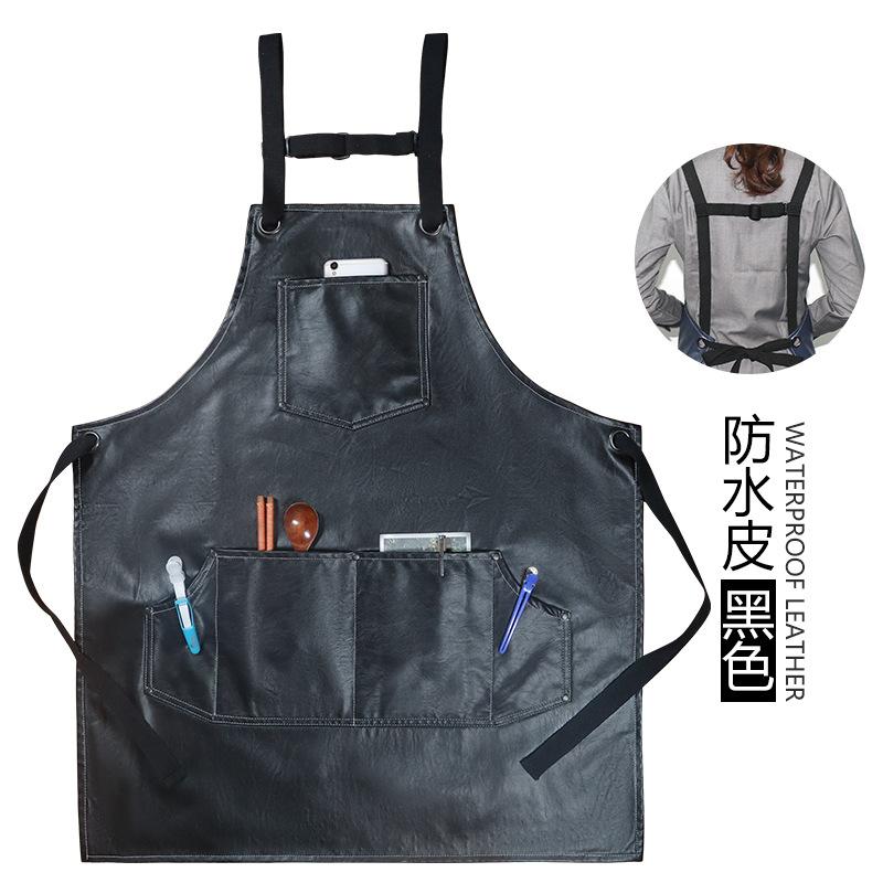 Pu Leather Apron Waterproof And Oil-Proof Aquatic Products Restaurant Cafe Hairdresser Apron Printing