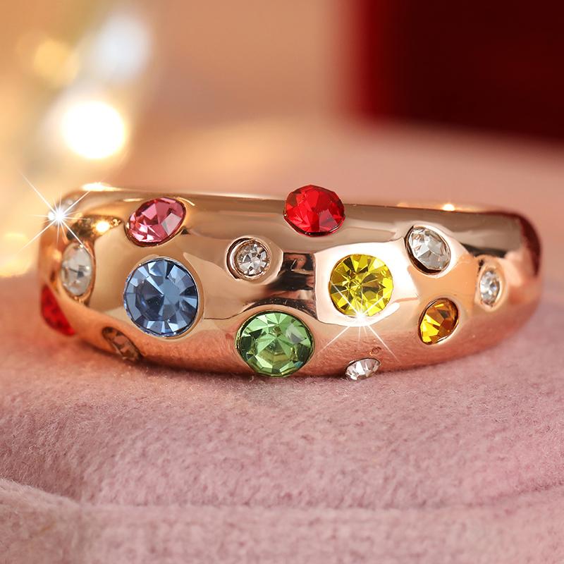 Aesthetic Inlaid Multicolored CZ Women's Ring Trendy Gold Color Geometry Daily Wear Party Jewelry Anniversary Gift