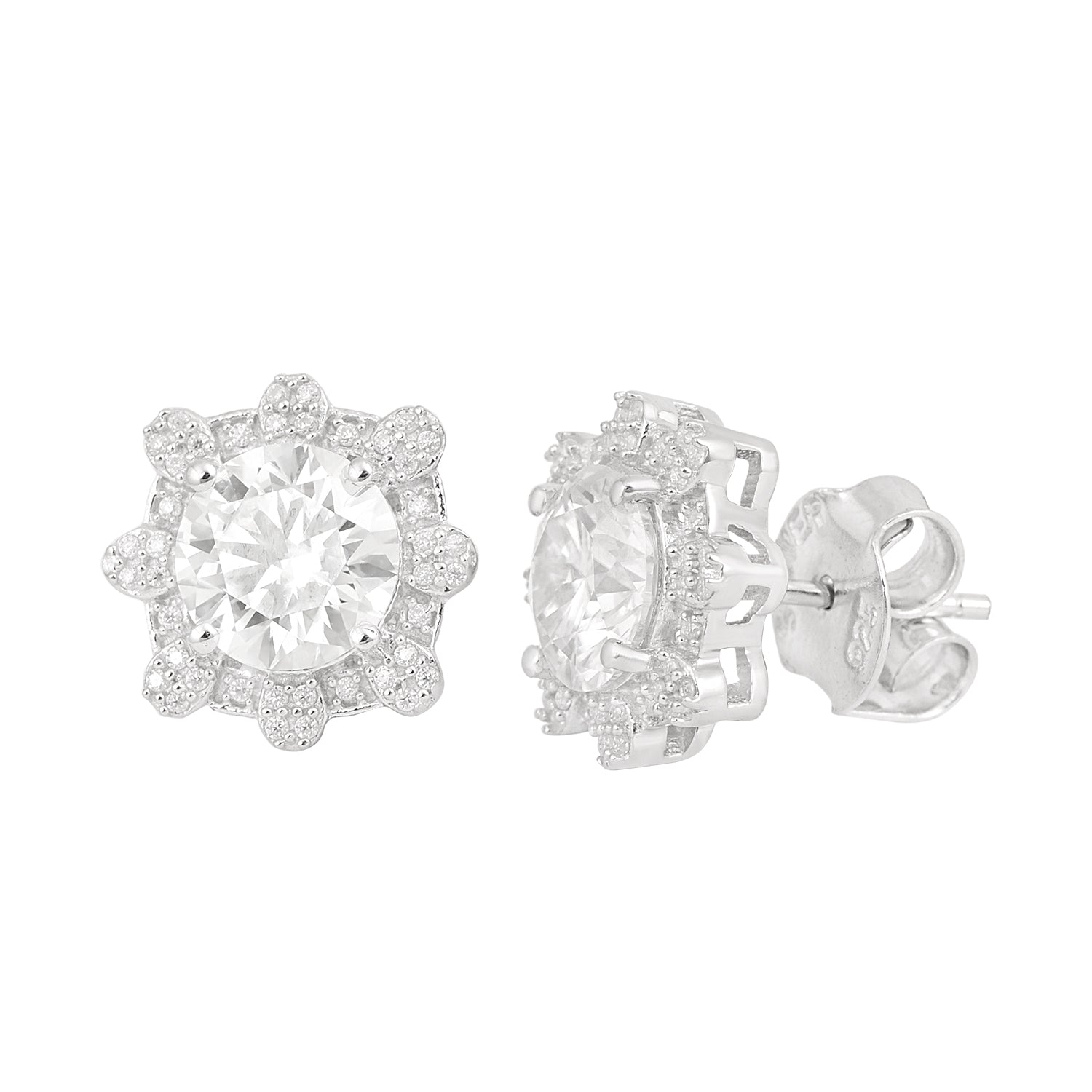 Moissanite Elegant Bloom Studs - 925 Sterling Silver белый