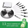 Camping Silverware Kit Stainless Steel Plate Spoon Wine Opener Fork Napkin Outdoor Picnic Kitchen BBQ Travel Utensil Picnic Set