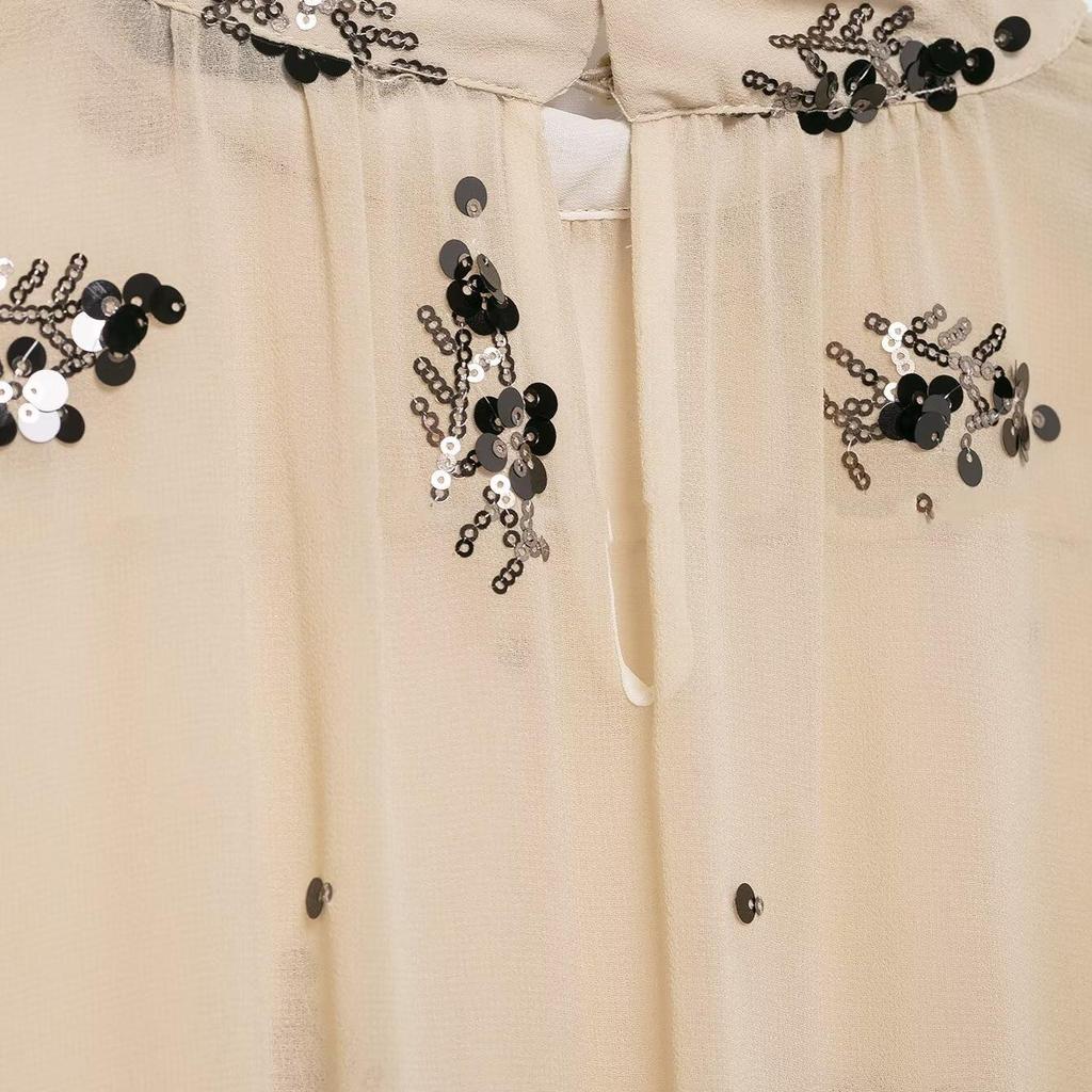 2025 Winter European & American Fashion: Versatile Semi-Transparent Sequin Long-Sleeve Shirt