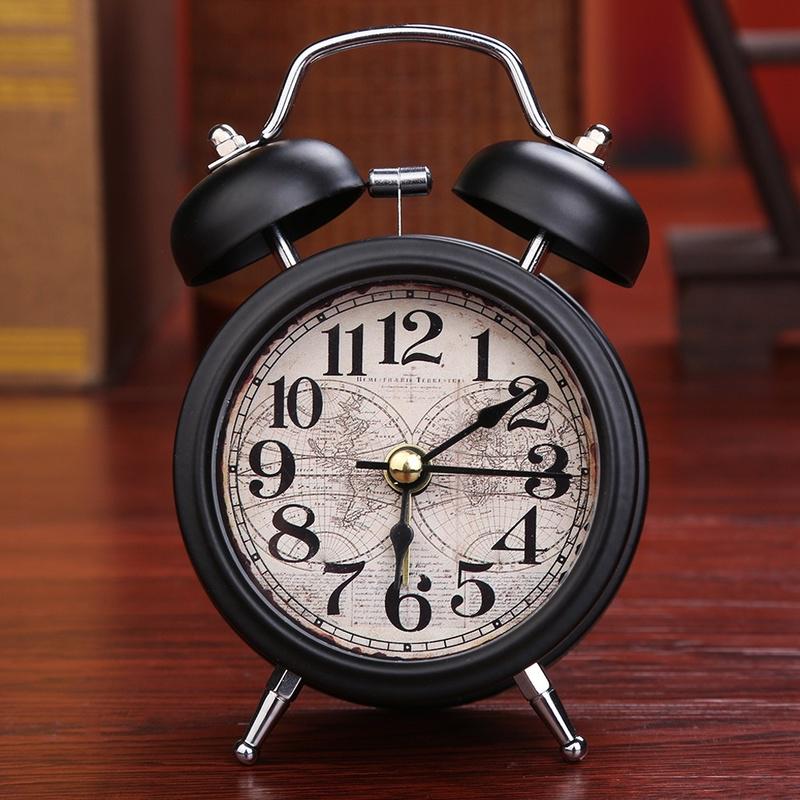 Classic Vintage Silent Metal LED Night Light Twin Bell Alarm Clock Ticking Retro Tableclock