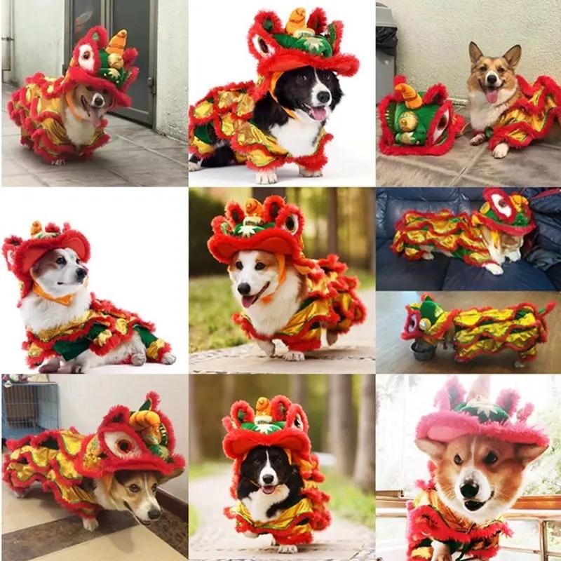 Dog Clothes Funny New Year's Pet Chinese Costume Dragon Dance Lion Dog Party Lion Dance Red Cosplay Festive Lucky Pet Clothes