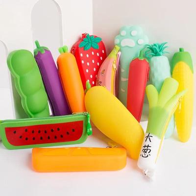 1 Pieces Cute Cartoon Kawaii Vegetables Portable Silicon Pen Pencil Bag Pocket School Stationary