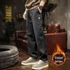 Men's Fleece-Lined Casual Cargo Pants - Straight Leg, Loose Fit, Plus Size, Autumn/Winter.
