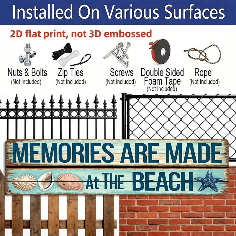 1pc, Memories Are Made At The Beach Aluminium Sign Family Wall Plaques Decorations Sign Farmhouse Entryway Rustic Plaques Art with Quotes for Living