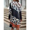 Elegant Leopard Print Long Sleeve Dress for Women - V-Neck, Stretchy Polyester Blend, Machine Washable - Perfect for Spring & Fall