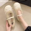 Bow Shallow Women Flats Ballet Dance Shoes Fur Short Plush Buckle Shoes 2025 Trend Designer Elegant Dress Winter Chaussures Lady