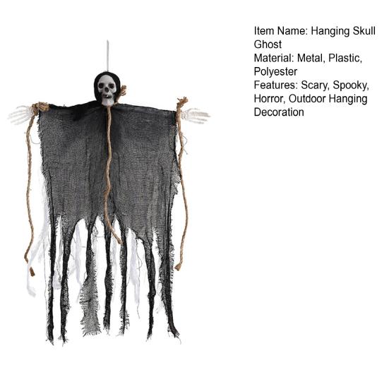 Halloweenská závěsná kostra duch venkovní velká strašidelná ponurá smrtka strašidelný létající duch lebka pro zahradu na dvůr dekor strašidelného domu