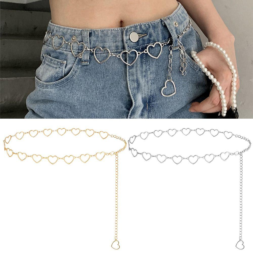 

Металлический пояс с декором в виде сердца, золотой/серебряный пояс с декором для платьев/джинсов/свитера