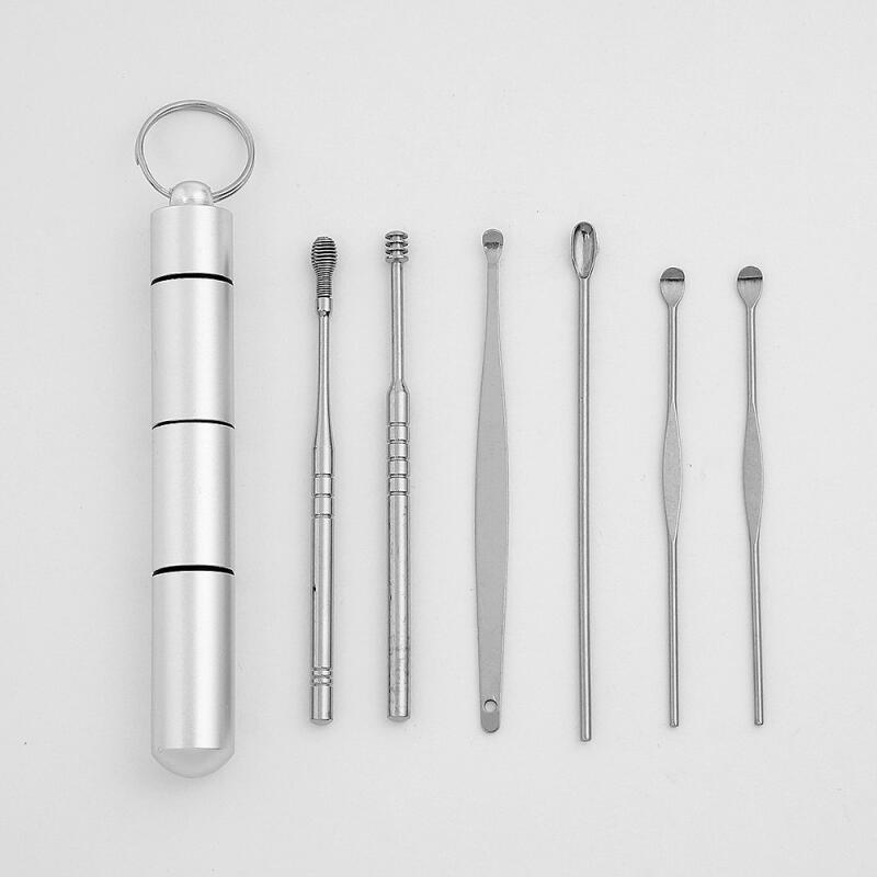 Earwax removal portable earpick 6-piece set, silver earwax removal earpick