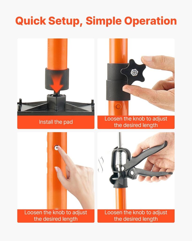 Cabinet Jack Support Pole, 2-Pack, 54-155 cm Steel Telescopic Quick Support Rod, Adjustable 3rd Hand System up to 70 kg Capacity for Installing