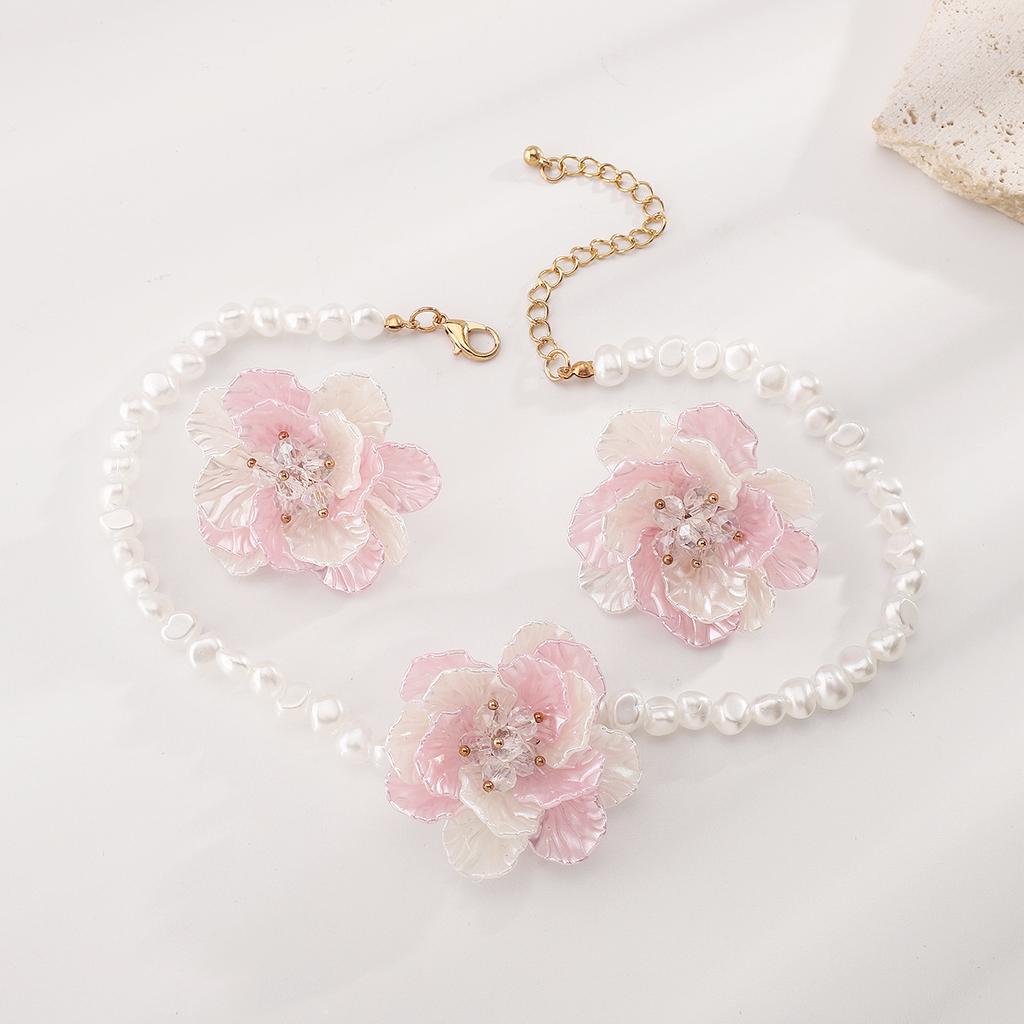 Romantic 3D Camellia Pearl Necklace French Vintage Style Floral Pendant Choker Dainty Women Jewelry Gift