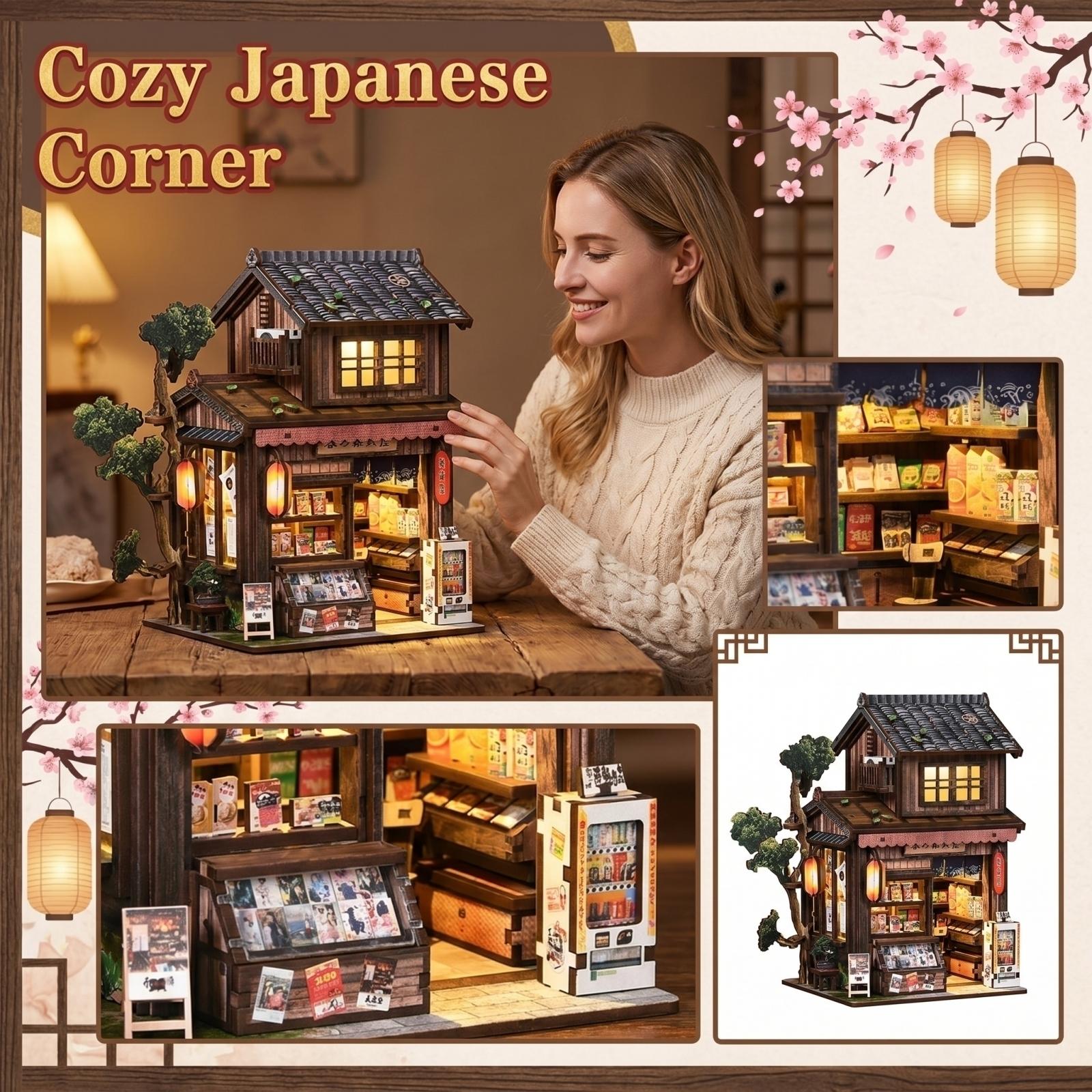 

DIY Miniature Japanese Grocery Store Kit, 1: Scale Wooden Dollhouse With LED Lights, Handmade Model Building Set For Adults One Size