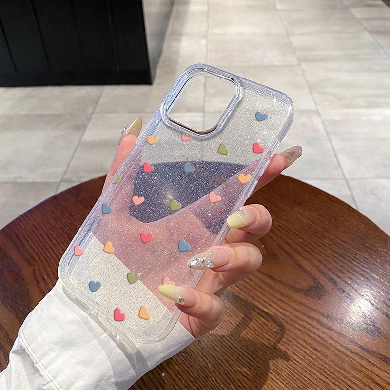 Color love simple mobile phone case Apple 16Pro glitter anti-drop protective case iPhone15promax women's model