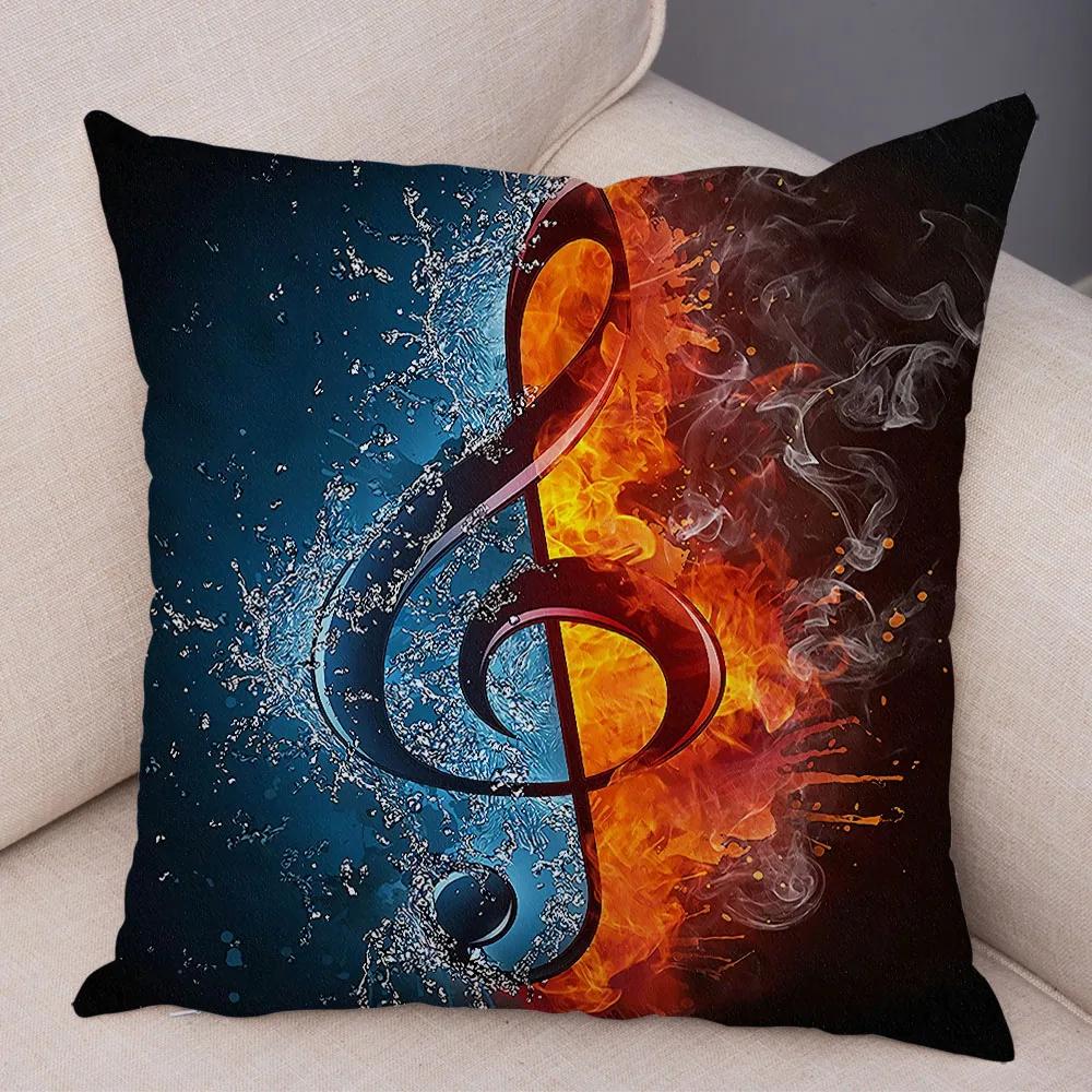 Vintage Music Note Pillowcase Decor Guitar Microphone Violin Printed Pillow Case for Home Sofa Soft Plush Cushion Cover 45x45cm