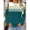 Women's Autumn 3D Variegated Stripe Print Crew Neck Long Sleeve T-Shirt