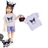 Girls Summer Fashion Plaid Shorts with Cute Cartoon Print Short Sleeve Set