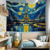 Starry Night Paris Tapestry  Eiffel TowerSwirling Sky River Reflections  Luminous Stars for Romantic and Artistic Home Decor